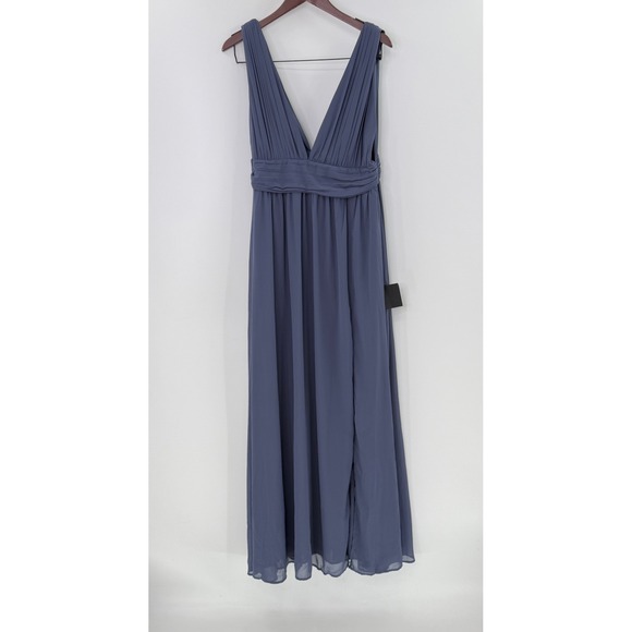 Lulus Dresses & Skirts - NWT Lulus Heavenly Hues Dusty Blue Maxi Dress V-Neck Chiffon Gown 43449 XL FLAW